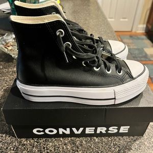 Hightop Leather Black Converse Platforms